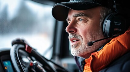 A Man Wearing Headphones in a Vehicle