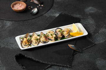 Creamy Mussels in White Sauce - Elegant Seafood Dish with Dark Aesthetic