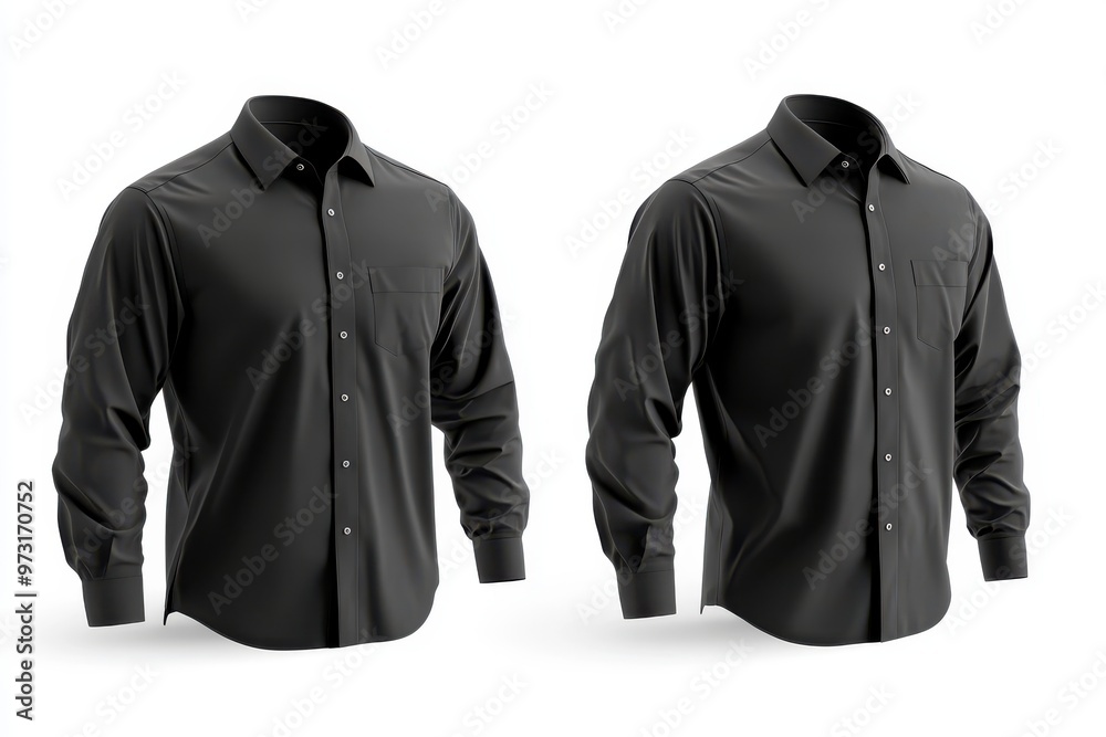 Canvas Prints Black Long Sleeve Dress Shirt Mockup   Front and Back View