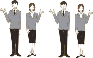 案内をするスーツ姿の男女