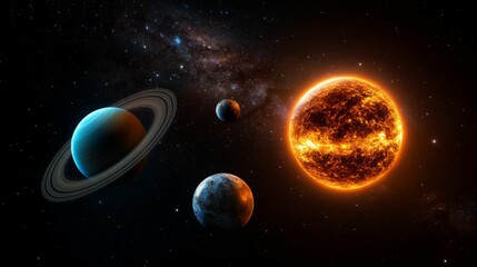 Naklejka premium A stunning view of the planets and stars in the vastness of space.