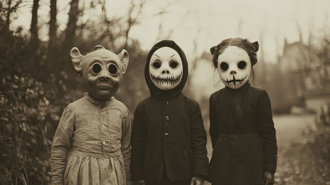 children kids halloween scary vintage photography masks 19th century horror costumes party