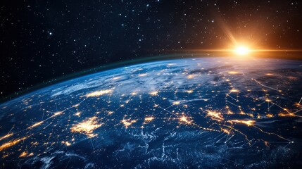 Communication technology for internet business. Global world network and telecommunication on earth cryptocurrency and blockchain and IoT