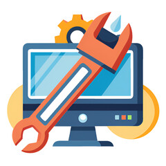 ноутбук с гаечным ключом и отверткой