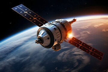 rocket ship with planet in the background, rocket ship in space