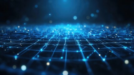 digital connectivity with abstract blue technology background and cyber network grids
