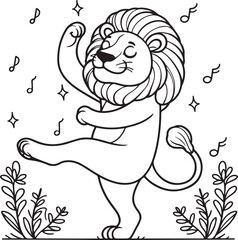 A lion line art coloring page illustration for kids