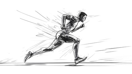 Powerful Athlete Sprinting with Dynamic Motion Sketch