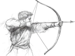 Skilled medieval archer aiming his bow and arrow in a conceptual