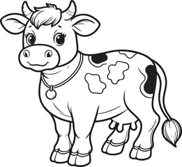 A cow line art coloring page illustration for kids