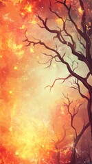 Fiery background with smoky flames, glowing fire, and spooky autumn colors for Halloween.
