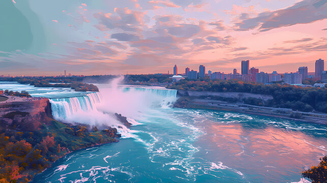 Niagara falls view from skylon tower. generative ai. Niagara Falls. Illustration