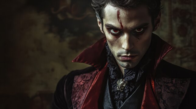 Fashion portrait of a vampire man inside