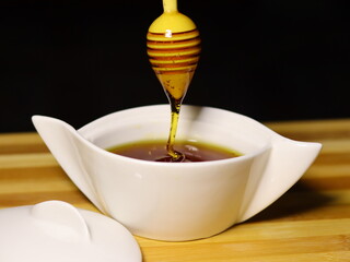 Honey Plate with Wooden Honey Dipper
