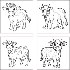 A cow line art coloring page illustration for kids