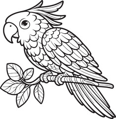 A parrot line art coloring page illustration for kids