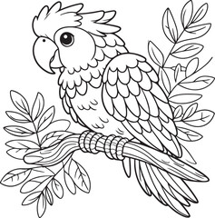 A parrot line art coloring page illustration for kids