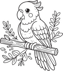 A parrot line art coloring page illustration for kids