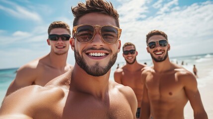 Obraz premium beautiful group of young men on the beach