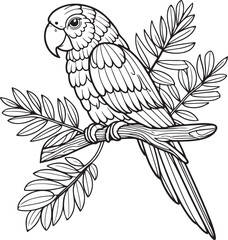 A parrot line art coloring page illustration for kids