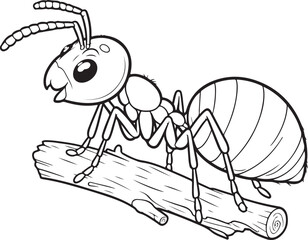 A ant line art coloring page illustration for kids