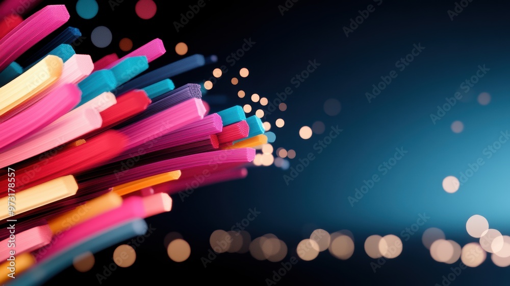 Wall mural a colorful abstract visualization of data packets flowing through a digital network, signifying the 