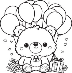 A bear line art coloring page illustration for kids