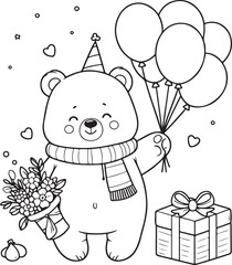 A bear line art coloring page illustration for kids