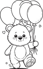 A bear line art coloring page illustration for kids