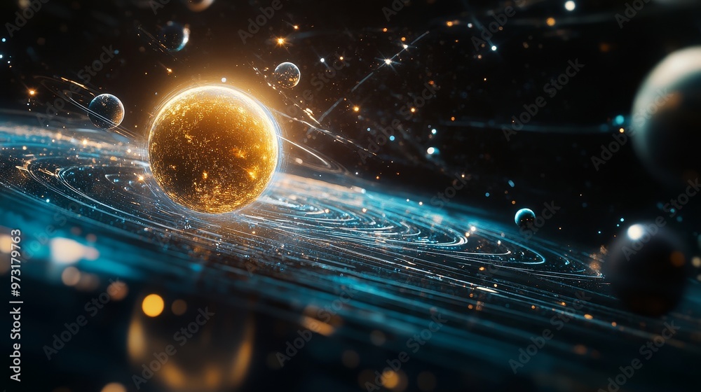 Canvas Prints 3d planets with rings and their reflections in outer space