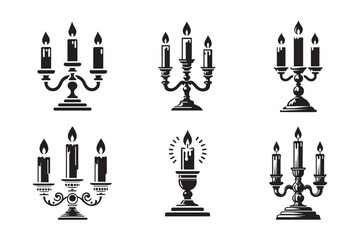 Candlestick Icon with Long Shadow Silhouette Illustration design template black and white