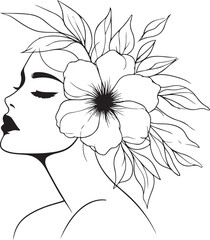 A beautiful woman face line art, abstract art vector illustration