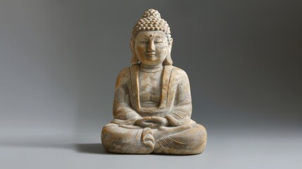 Obraz premium Artistic ceramic Buddha statue with a contemporary design, featured against a neutral gray background