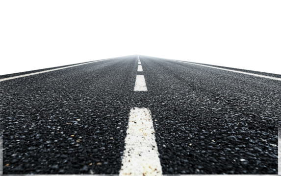 Asphalt road isolated on white or transparent background