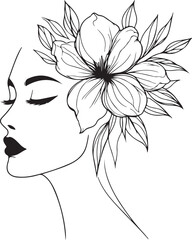 A beautiful woman face line art, abstract art vector illustration