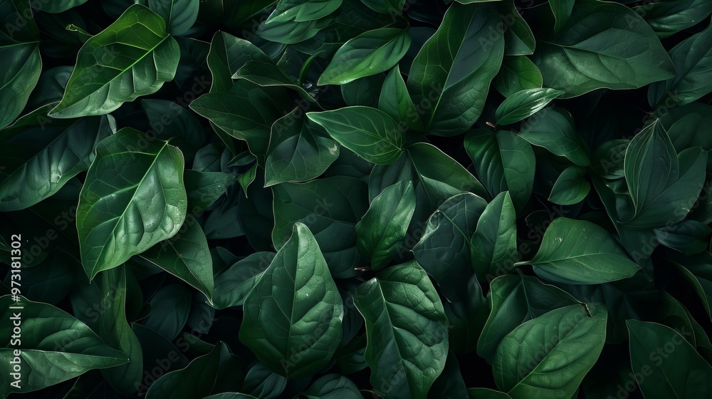 Poster a close up of green leaves with a mood of serenity and calmness