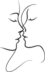 Two faces kissing one line art vector illustration
