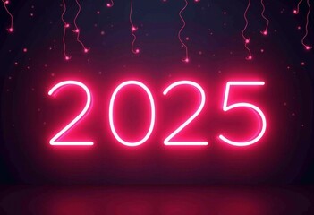 numbers 2025 burning with neon light. New Year concept. Ai generated