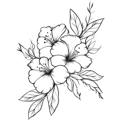 Illustration of a Flower Bouquet with Leaves on a White Background