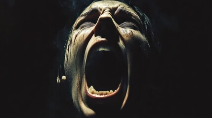 Scary portrait for halloween or horror movies of someone screaming in the dark.