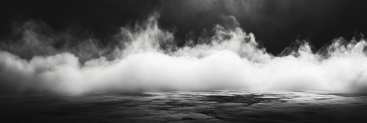 Fototapeta premium Smoke black ground fog cloud floor mist background steam dust dark white horror overlay. Ground smoke haze night black water atmosphere 3d magic spooky smog texture isolated transparent effect circle 