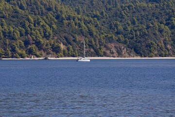 boat on the sea on the Athos peninsula - Chalkidiki - Greece