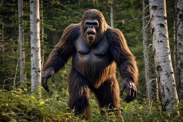 a big ape on the forest searching for you