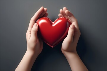 Obraz premium Red Heart on Hands: Symbol of Care, Love, Protection, and Emotional Connection