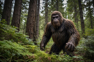 a big ape on the forest searching for you