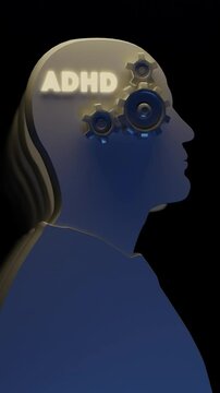 Conceptual video that shows ADHD Attention-Deficit Hyperactivity Disorder having person among others. Spinning gears symbolize thinking.

Vertical 3D animation