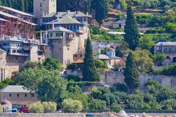 Obraz premium fragemnt of Dochiariu Monastery on the Athos Peninsula - Chalkidiki - Greece