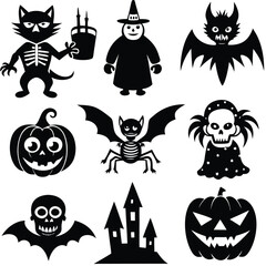 Obraz premium The shadow Collection of halloween silhouettes icon and characte. The website in the Halloween festival. Vector clipart illustration isolated on white background