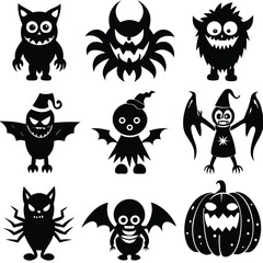 The shadow Collection of halloween silhouettes icon and characte. The website in the Halloween festival. Vector clipart illustration isolated on white background