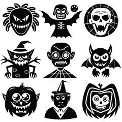 Fototapeta premium The shadow Collection of halloween silhouettes icon and characte. The website in the Halloween festival. Vector clipart illustration isolated on white background